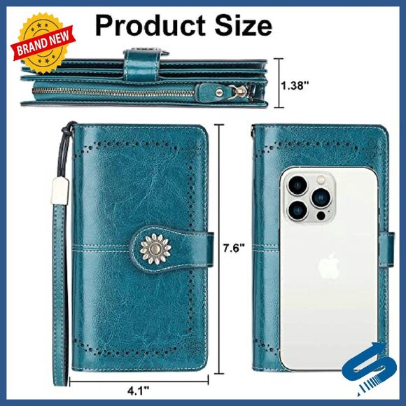 Large Capacity Genuine Leather RFID Blocking Wristlet Wallet Clutch - Picture 7 of 8